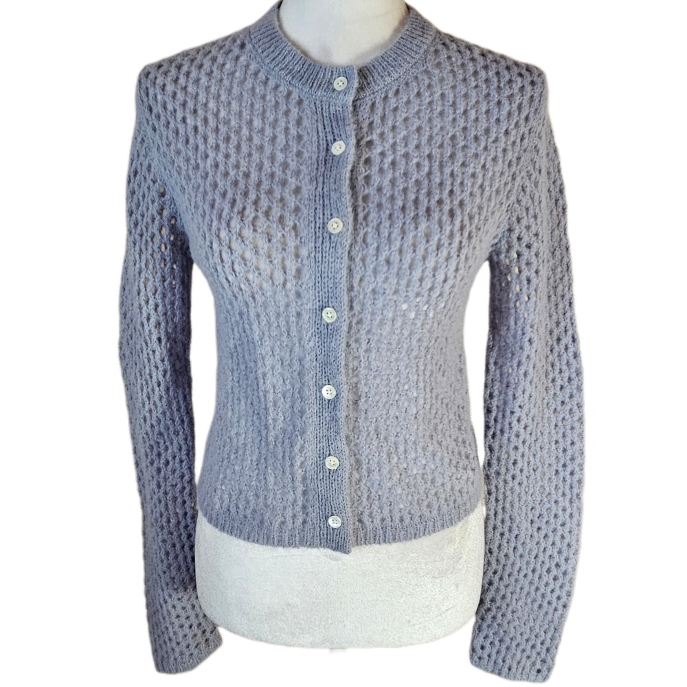 Everlane Mesh Open Knit Cardigan Womens Medium Alpaca Blend Coquette Preppy Blue